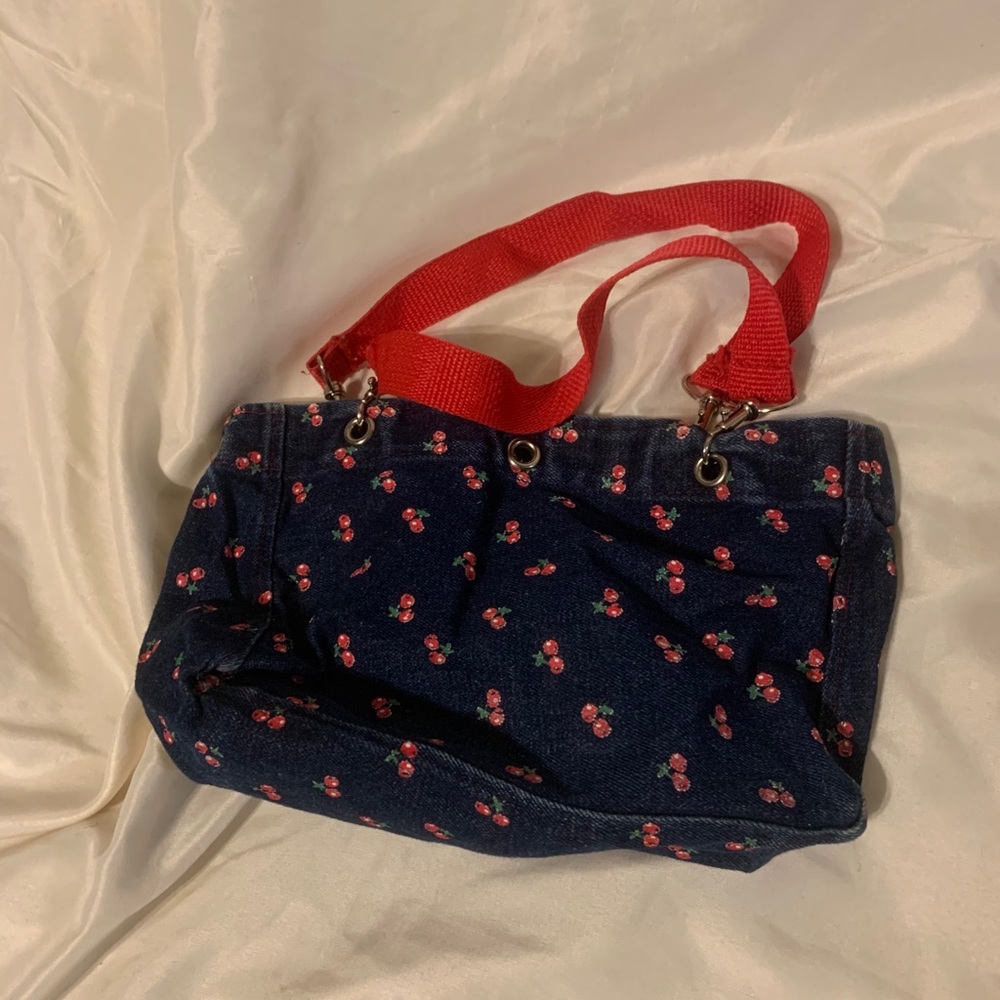 Denim cherry print mini purse